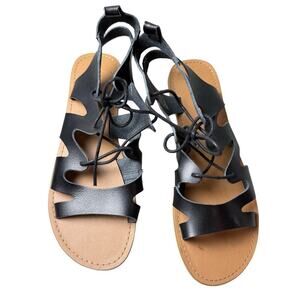 Gap Gladiator Sandals Black White Cutout Flat Heels Lace Up Womens Size 9